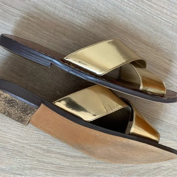 Sam Edelman Gold Metallic Slide Sandals 8 - Picture 2 of 6
